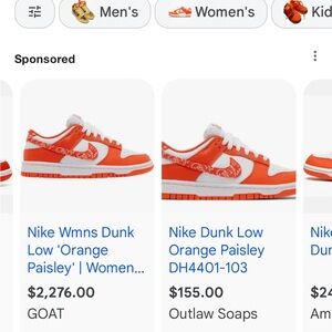 Nike low dunk orange paisley shoes . Men size 10 1/2